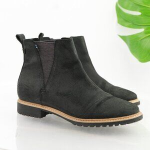 Toms Womens Cleo Boots Size 8 Black Roughout Leather Lug Sole Pull On Booties